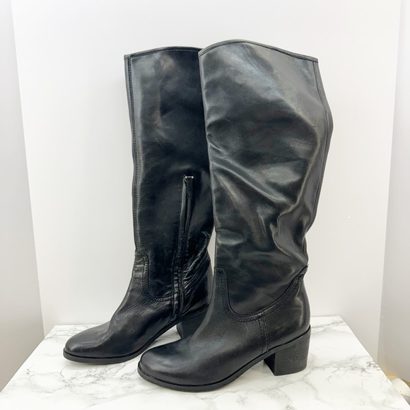 Sam Edelman Loren Riding Boot Heeled Knee High Black Leather Size 6 - Picture 1 of 6
